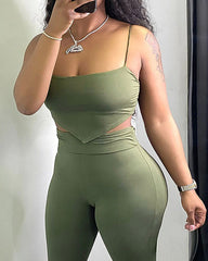Solid Hanky Hem Cami Top & Pants Set