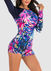 Long Sleeve Back Zipper Printed One Piece Swimwear