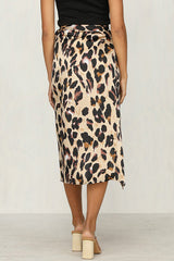 Bow Bandage Leopard Print High-waisted Slit Skirt