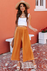 Cropped Pleated High Waist Wide Leg Pants