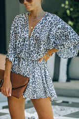 Southeast Crinkled Leopard Kimono Romper