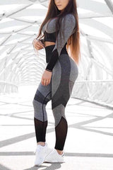 Color Block Crop T Shirt Leggings Set