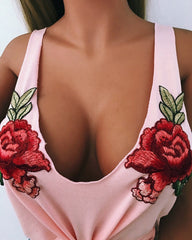 Floral Embroidery Asymmetrical Hem Tank Top