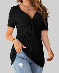 Solid Twist Ruched Sweetheart Neck Blouse
