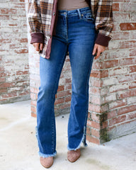 90s Vintage Raw Split Hem Zip Fly Flare Jeans