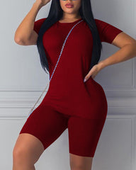 Solid Round Neck Top & Shorts Set