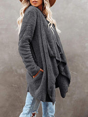Three-quarter Sleeve Plush Pocket Drape Coat