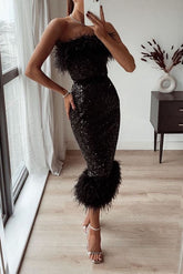 Breast Wrap Sequin Feather Wrap Hip Dress