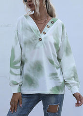 Long Sleeve Gradient Button V Neck Top