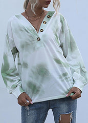 Long Sleeve Gradient Button V Neck Top