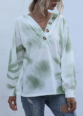 Long Sleeve Gradient Button V Neck Top