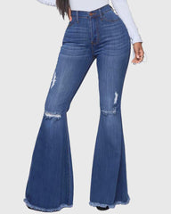 90s Vintage Ripped Raw Edge High Waist Flare Jeans