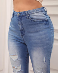 90s Vintage Ripped High Waist Slant Pocket Flare Leg Jeans