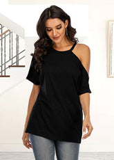 Cold Shoulder Round Neck Short Sleeve T-shirt