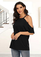 Cold Shoulder Round Neck Short Sleeve T-shirt