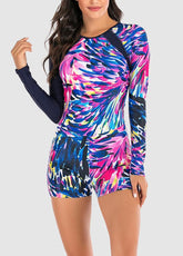 Long Sleeve Back Zipper Printed One Piece Swimwear