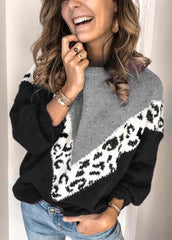 Leopard?Printed Round Neck Sweater