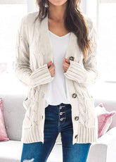 Casual Long Sleeve V Neck Cardigan