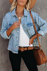 Fringed Hem Casual Denim Jacket