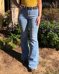 70s Vintage Ripped Zip Fly High Waist Flare Jeans