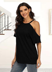 Cold Shoulder Round Neck Short Sleeve T-shirt