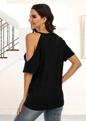 Cold Shoulder Round Neck Short Sleeve T-shirt
