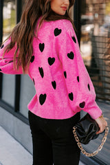 Color My Heart Pattern Lantern Sleeve Sweater