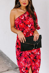 Sorrel One Shoulder Floral Drape Dress