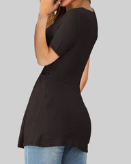 Solid Twist Ruched Sweetheart Neck Blouse
