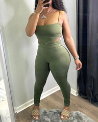 Solid Hanky Hem Cami Top & Pants Set