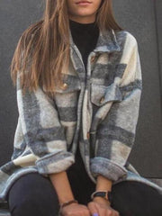 Long Sleeve Lapel Loose Check Casual Jacket