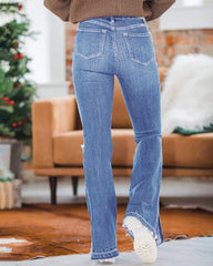 90s Vintage Ripped Split Hem Zip Fly Flare Jeans