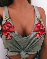 Floral Embroidery Asymmetrical Hem Tank Top