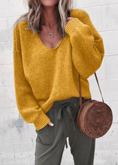 Long Sleeve Solid Color V Neck Sweater