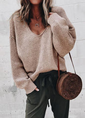 Long Sleeve Solid Color V Neck Sweater