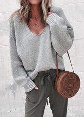 Long Sleeve Solid Color V Neck Sweater