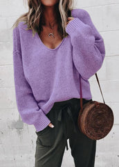 Long Sleeve Solid Color V Neck Sweater