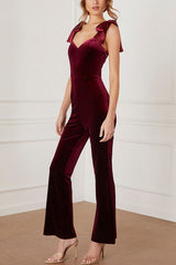 Logan Velvet Shoulder Tie Jumpsuit