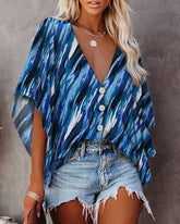 Button Down Deep V Neck Short Sleeve Oversized Top