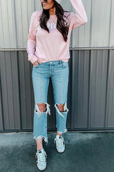 Broken Hole Raw Edge Straight Leg Jeans