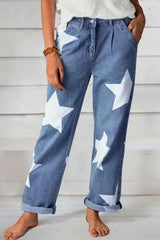 Star Print Loose Jeans
