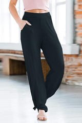 Solid Pockets High Slit Harem Pants
