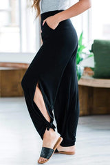 Solid Pockets High Slit Harem Pants