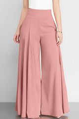 Solid High Waist Wide Leg Pants