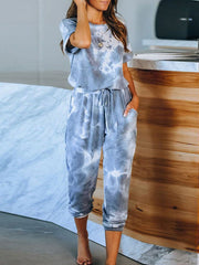 Classy Short Sleeves & Sweatpants Tie-Dye Pajamas Sets