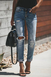 Button Detail Blue Jeans