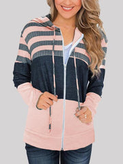 Contrast Drawstring Hooded Zipper Coat