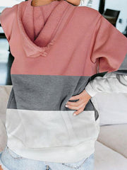 Contrasting Color Zipper Pocket Hooded Sweatshirt