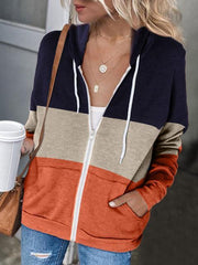 Contrasting Color Zipper Pocket Hooded Sweatshirt