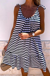 Stripe Ruffles Hem Backless Slip Dress
